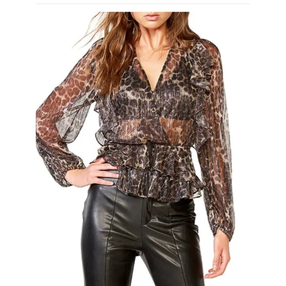 Bardot | Leopard Print Metallic Ruffle Wrap Blouse Size US6/Small